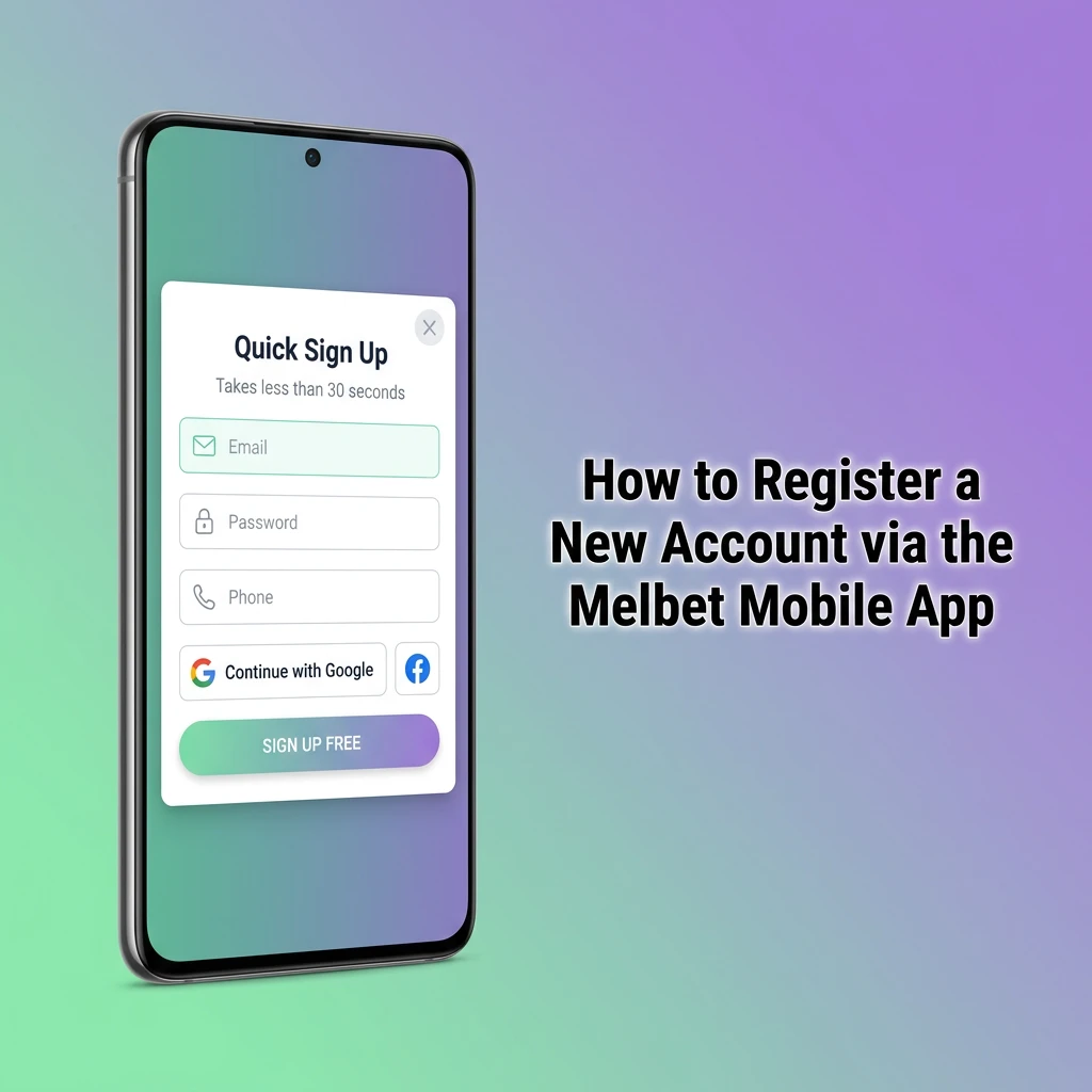 Melbet mobile app registration screen showing sign up options for Android and iOS users in India
