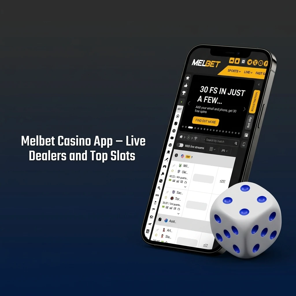 Melbet Casino app showing live dealer games, top slots, and table games like Roulette and Blackjack