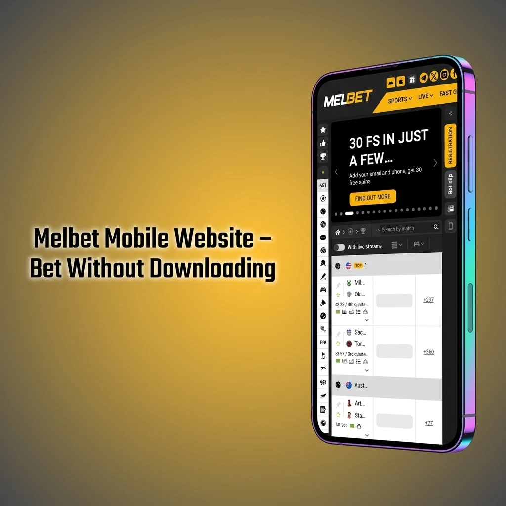 Melbet mobile website open on a smartphone browser showing sports betting and casino games without app download