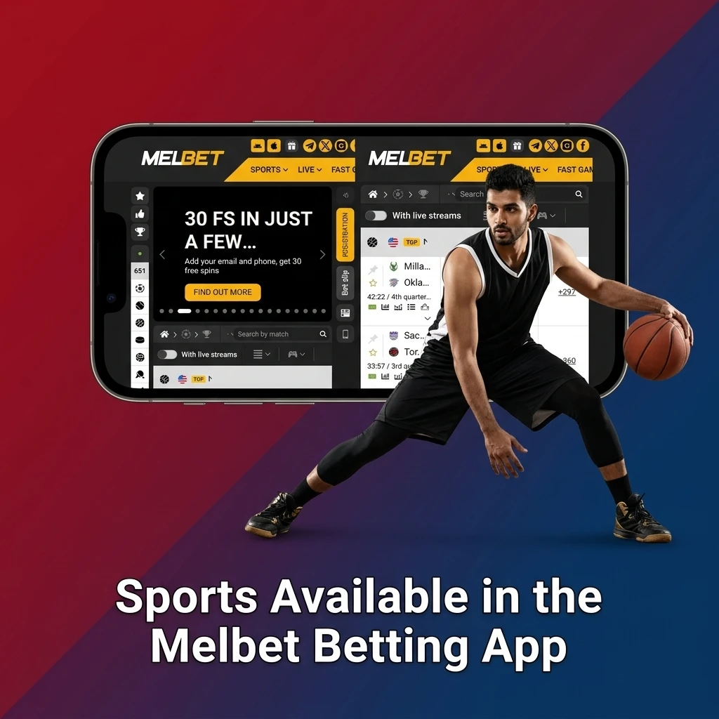 Melbet betting app sports options including cricket, football, tennis, basketball, kabaddi, and eSports for LIVE and LINE betting