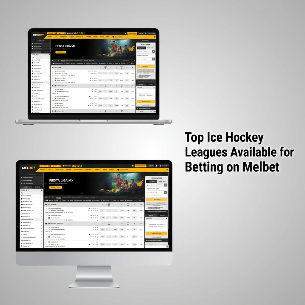 Ice hockey leagues available for betting on Melbet including NHL, KHL, AHL, SHL, IIHF, and Winter Olympics