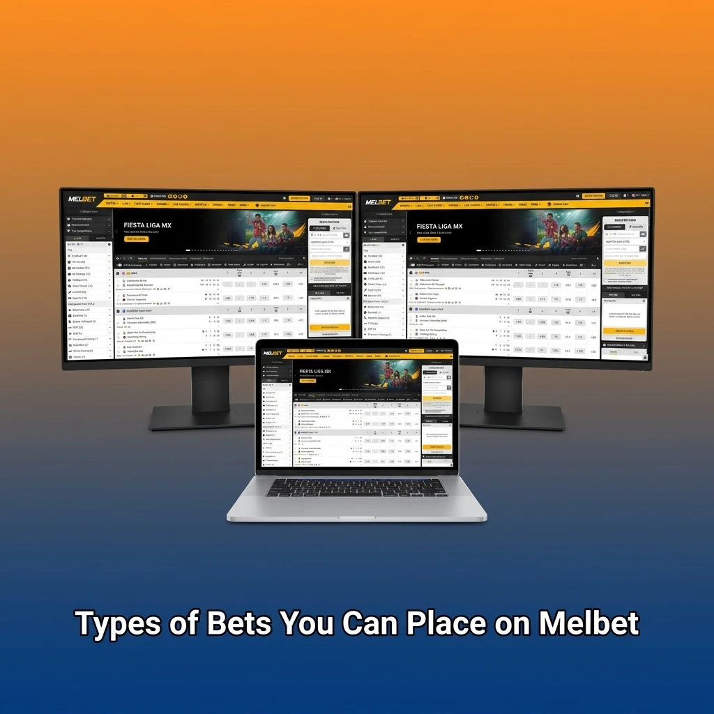 Melbet bet types including single, express accumulator, and system bets for different playing styles