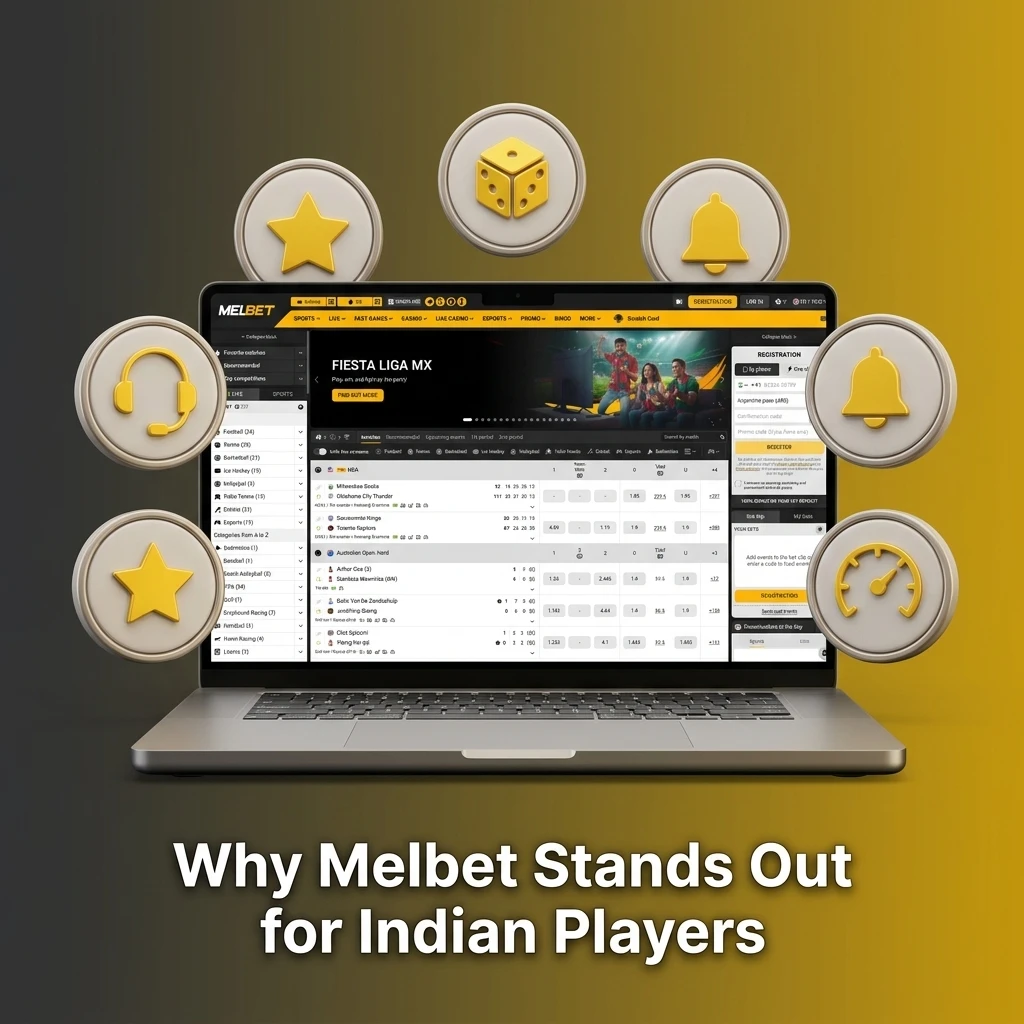 Melbet features for Indian players including cricket odds, casino games, UPI payouts, and 24/7 Hindi support