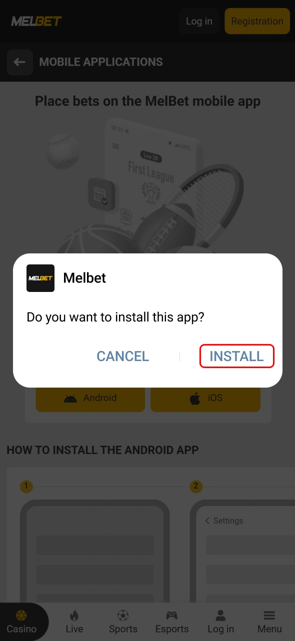 Complete the Melbet app installation and start betting from your mobile device.