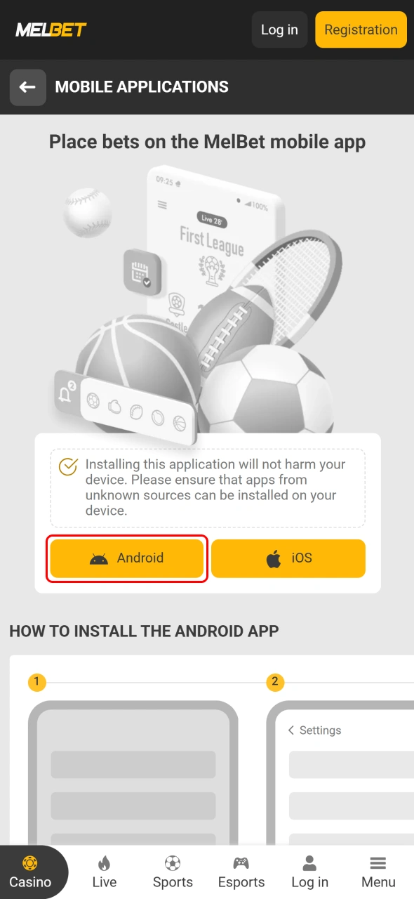 Download the Melbet APK app file and prepare your Android device for installation.
