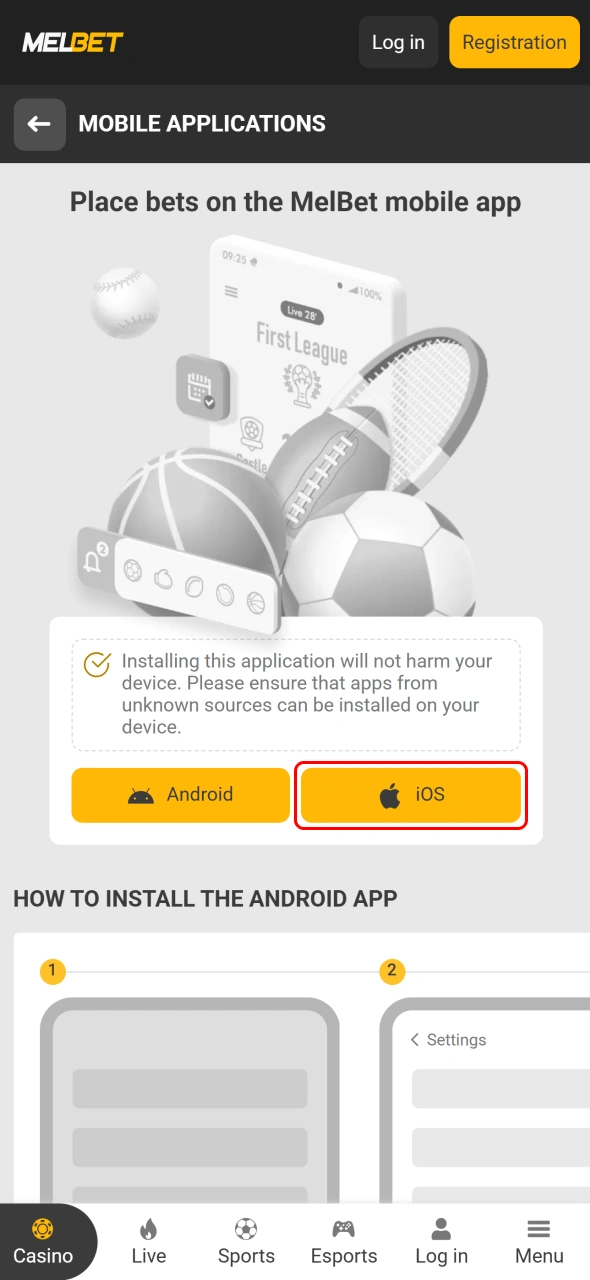 Tap the Melbet app download button and begin installation on your iPhone.